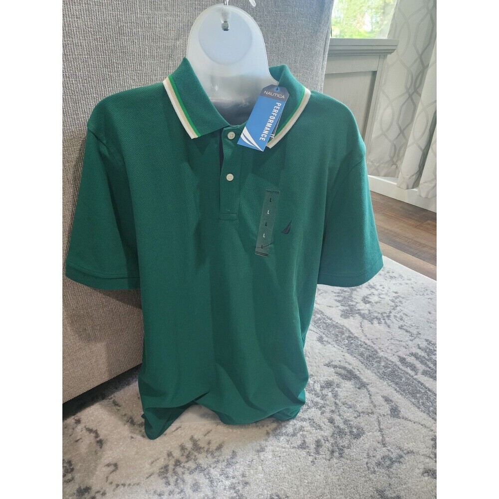 Nautica Mens Navtech Classic Fit Wicking Breathable Performance Polo Large Green